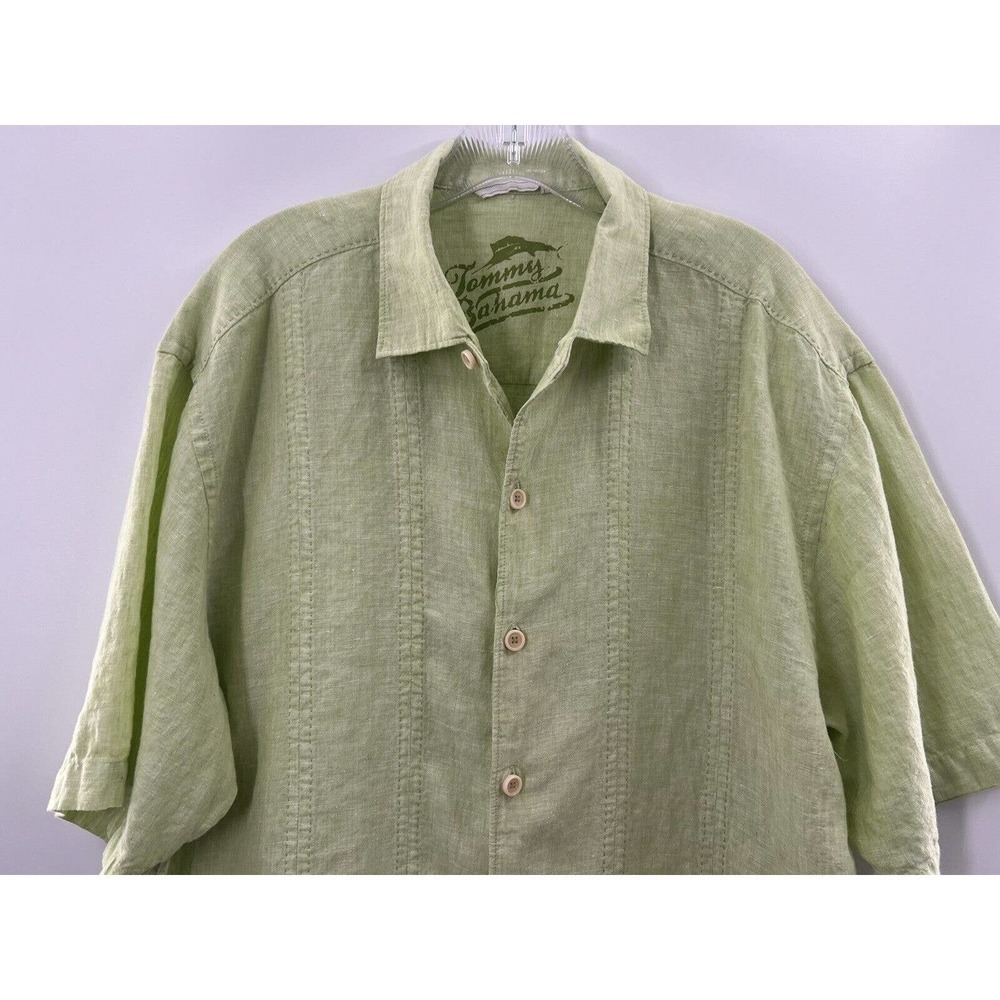 Tommy Bahama Men’s Short Sleeve 100% Linen Button Down Shirt Green Size XL - Picture 2 of 8